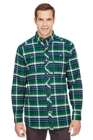 Backpacker BP7091 Mens Stretch Flannel Long Sleeve Button Down Shirt w/ Double Pockets Forest Green Front