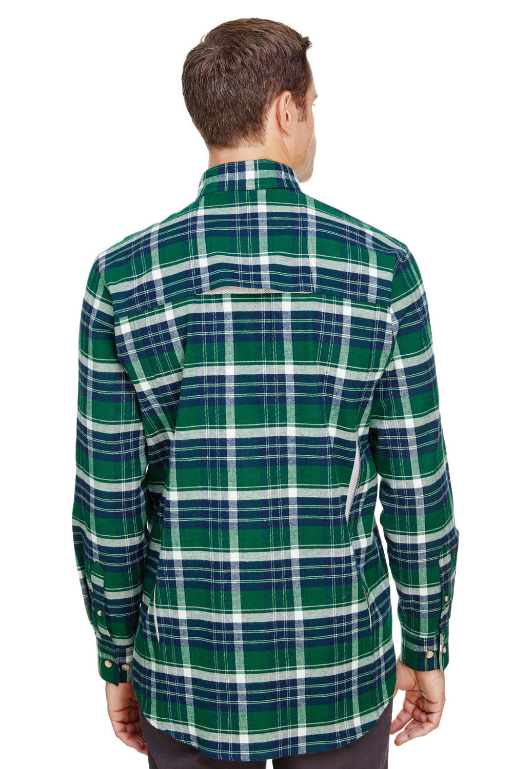 Backpacker BP7091 Mens Stretch Flannel Long Sleeve Button Down Shirt w/ Double Pockets Forest Green Back