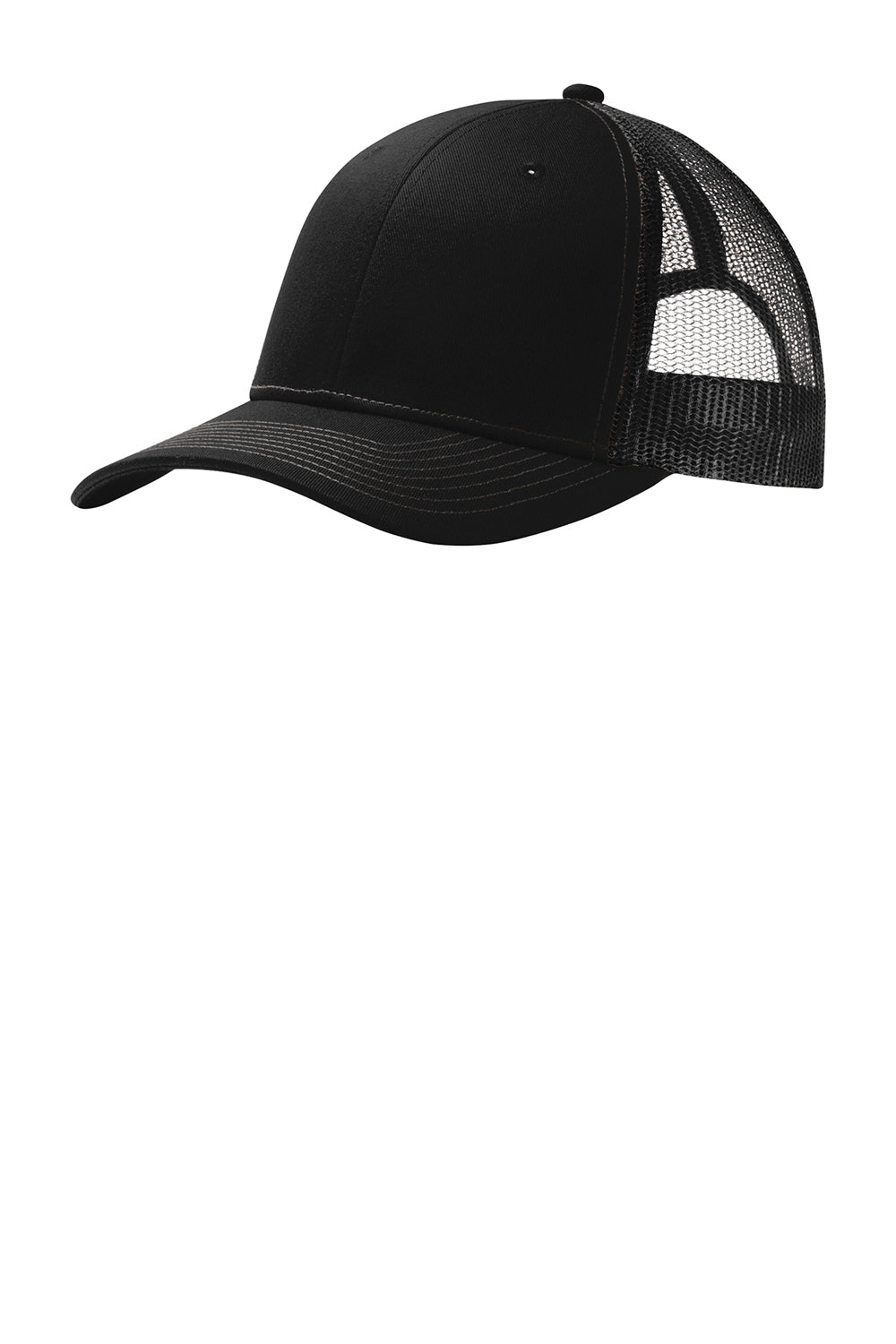 Port Authority C112 Mens Adjustable Trucker Hat Black Front