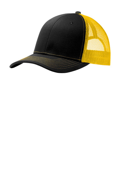 Port Authority C112 Mens Adjustable Trucker Hat Black/Gold Front