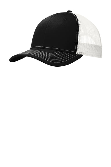 Port Authority C112 Mens Adjustable Trucker Hat Black/White Front