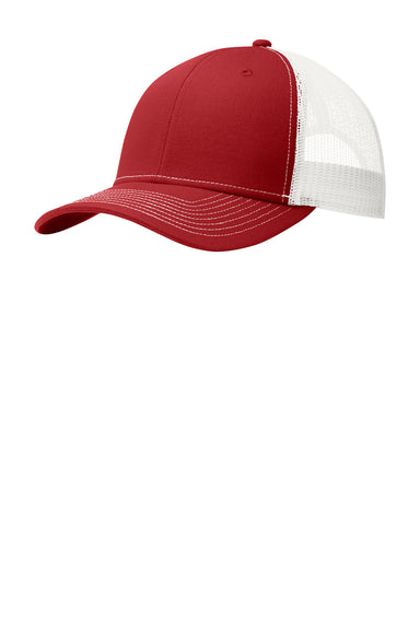 Port Authority C112 Mens Adjustable Trucker Hat Red/White Front