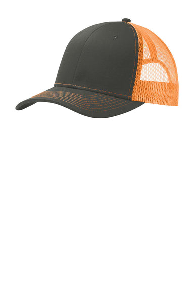 Port Authority C112 Mens Adjustable Trucker Hat Steel Grey/Neon Orange Front