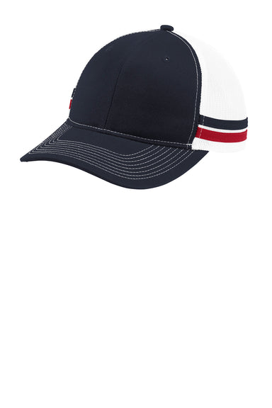 Port Authority C113 Mens Adjustable Trucker Hat Navy Blue/Red/White Front