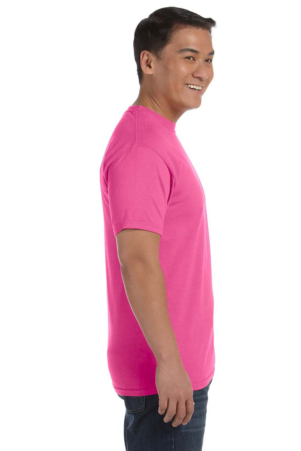 Comfort Colors C1717 Mens Short Sleeve Crewneck T-Shirt Neon Pink Side