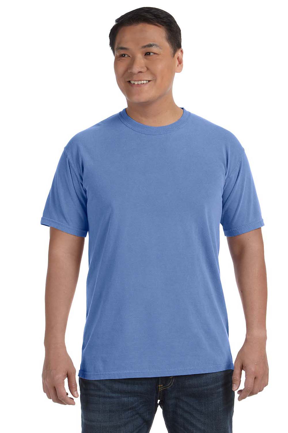 Comfort Colors C1717 Mens Short Sleeve Crewneck T-Shirt Flo Blue Front