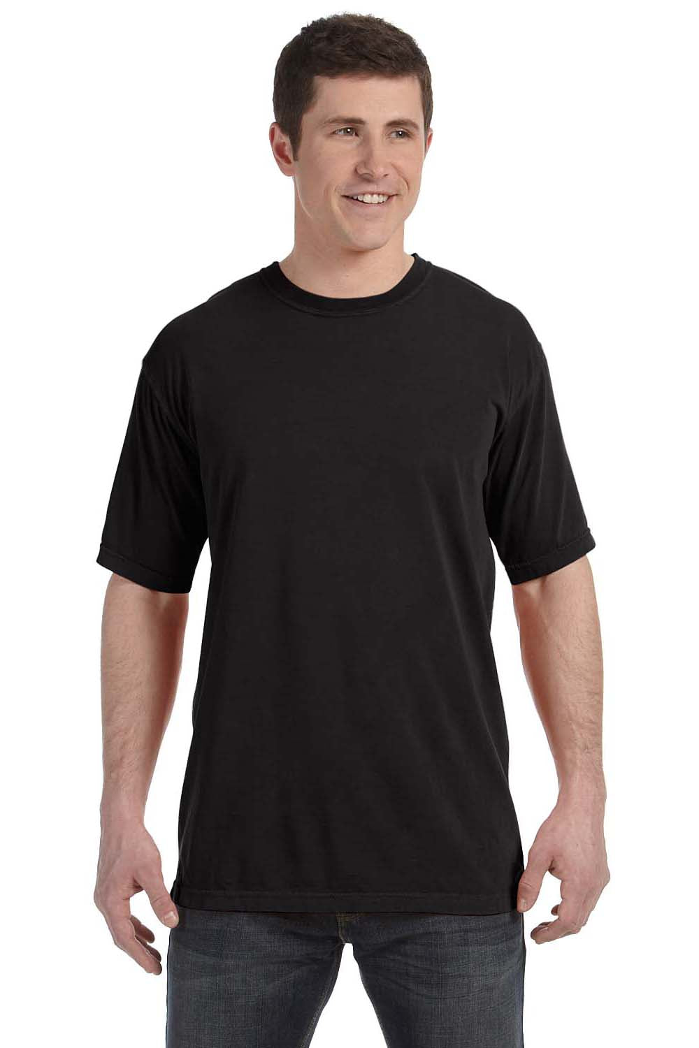 Comfort Colors C4017 Mens Short Sleeve Crewneck T-Shirt Black Front
