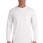 Comfort Colors Mens Long Sleeve Crewneck T-Shirt w/ Pocket - White