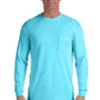 Comfort Colors Mens Long Sleeve Crewneck T-Shirt w/ Pocket - Lagoon Blue