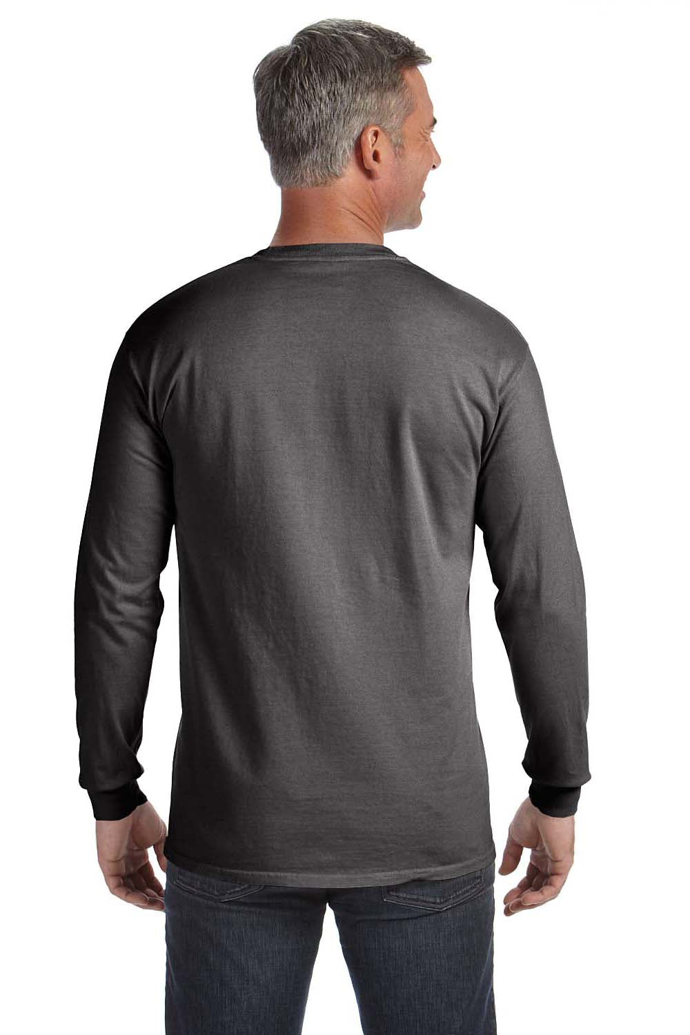Comfort Colors C4410 Mens Long Sleeve Crewneck T-Shirt w/ Pocket Pepper Grey Back