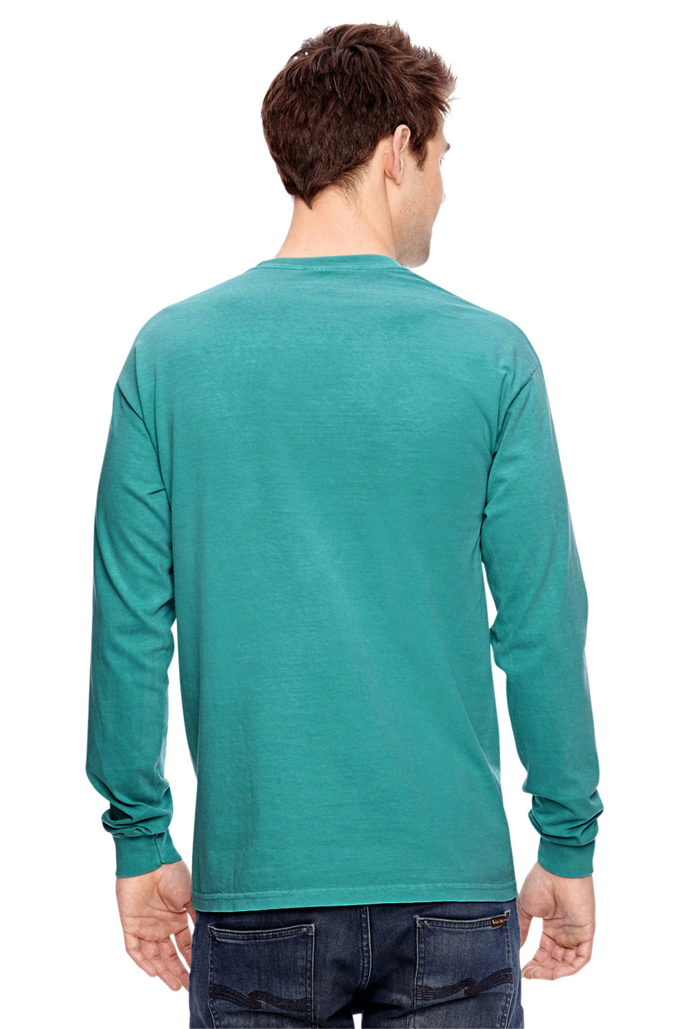 Comfort Colors C4410 Mens Long Sleeve Crewneck T-Shirt w/ Pocket Seafoam Green Back
