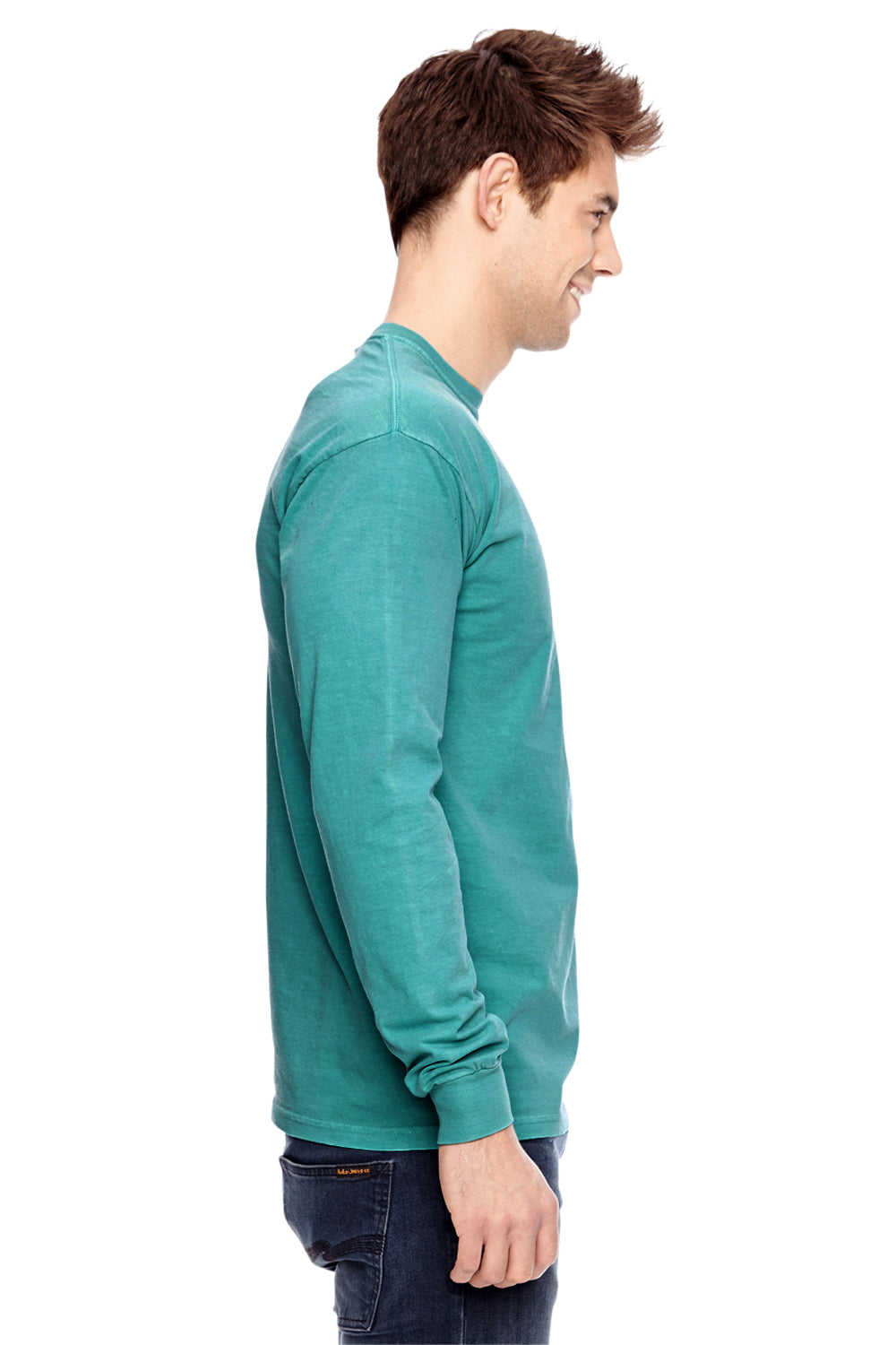 Comfort Colors C4410 Mens Long Sleeve Crewneck T-Shirt w/ Pocket Seafoam Green Side