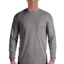 Comfort Colors Mens Long Sleeve Crewneck T-Shirt w/ Pocket - Grey