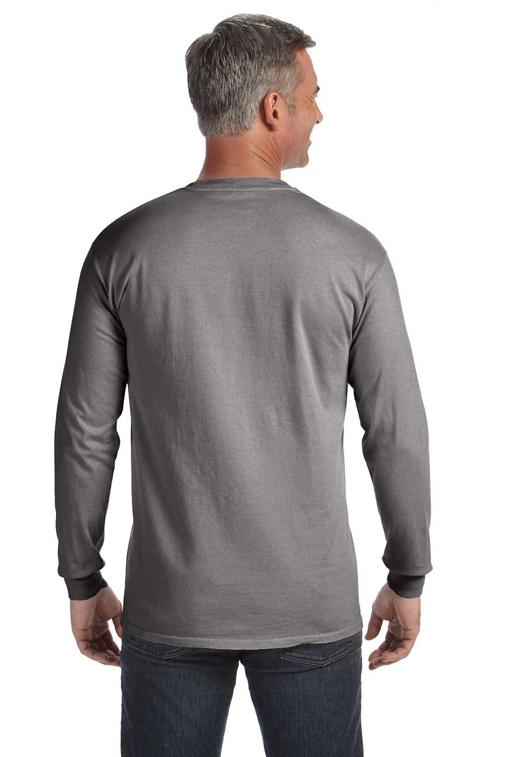 Comfort Colors C4410 Mens Long Sleeve Crewneck T-Shirt w/ Pocket Grey Back