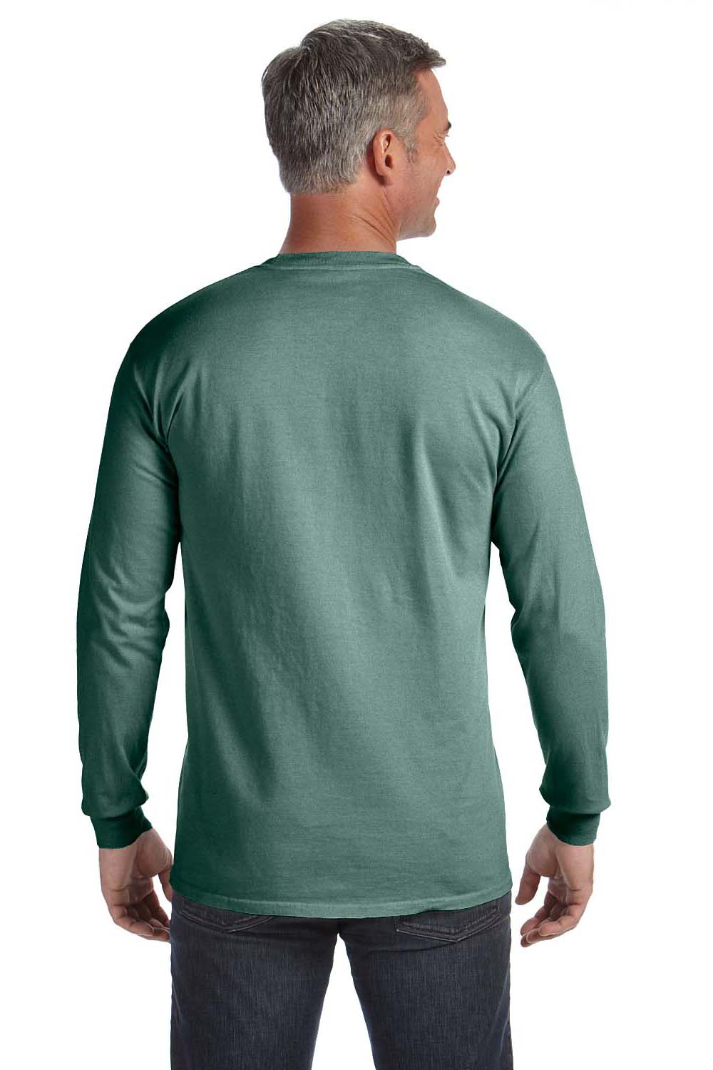 Comfort Colors C4410 Mens Long Sleeve Crewneck T-Shirt w/ Pocket Light Green Back
