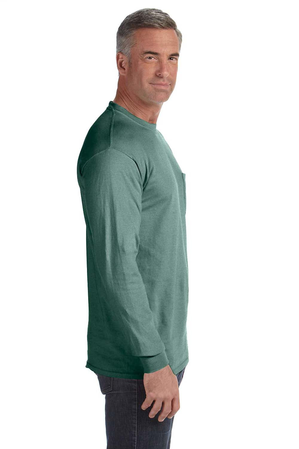 Comfort Colors C4410 Mens Long Sleeve Crewneck T-Shirt w/ Pocket Light Green Side