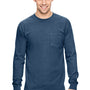 Comfort Colors Mens Long Sleeve Crewneck T-Shirt w/ Pocket - True Navy Blue