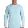 Comfort Colors Mens Long Sleeve Crewneck T-Shirt w/ Pocket - Chambray Blue
