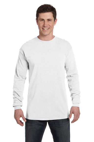 Comfort Colors C6014 Mens Long Sleeve Crewneck T-Shirt White Front