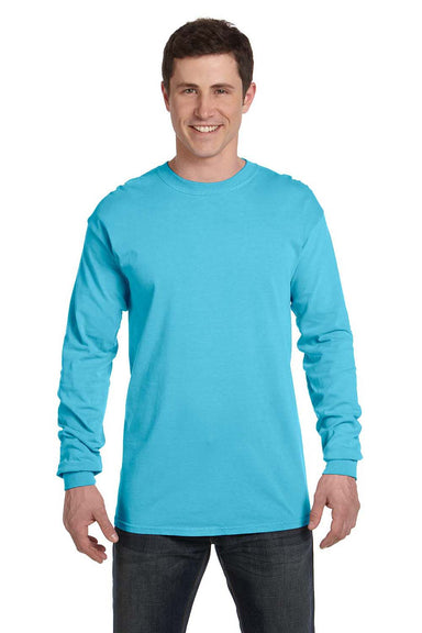 Comfort Colors C6014 Mens Long Sleeve Crewneck T-Shirt Lagoon Blue Front