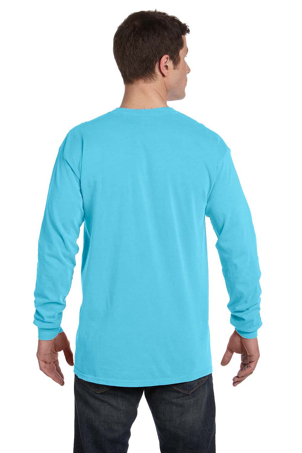 Comfort Colors C6014 Mens Long Sleeve Crewneck T-Shirt Lagoon Blue Back