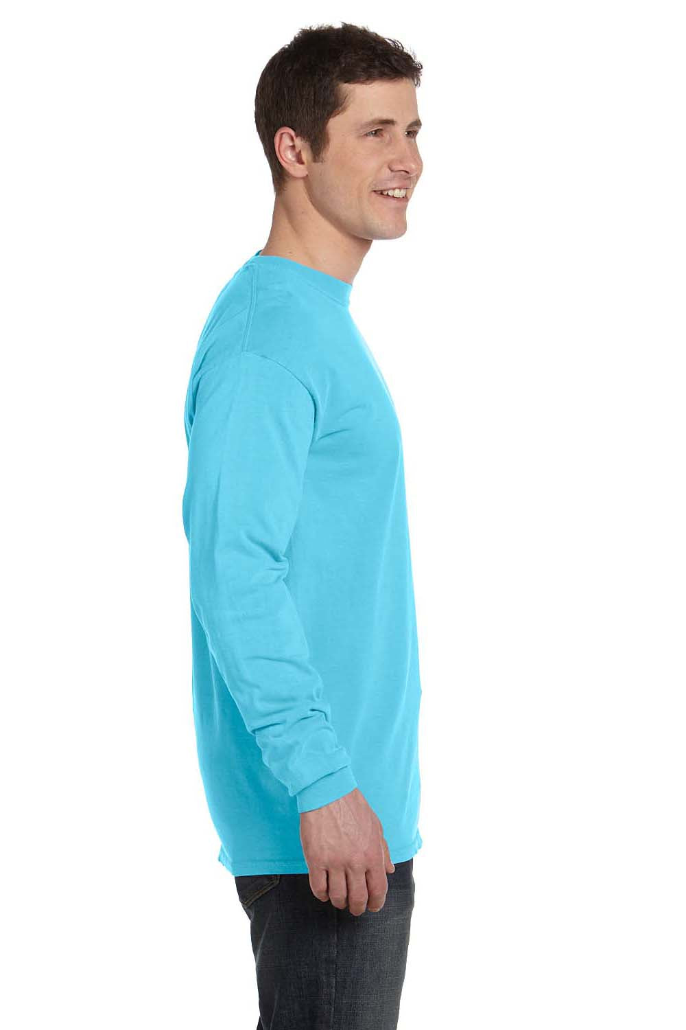 Comfort Colors C6014 Mens Long Sleeve Crewneck T-Shirt Lagoon Blue Side