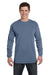 Comfort Colors C6014 Mens Long Sleeve Crewneck T-Shirt Blue Jean Front