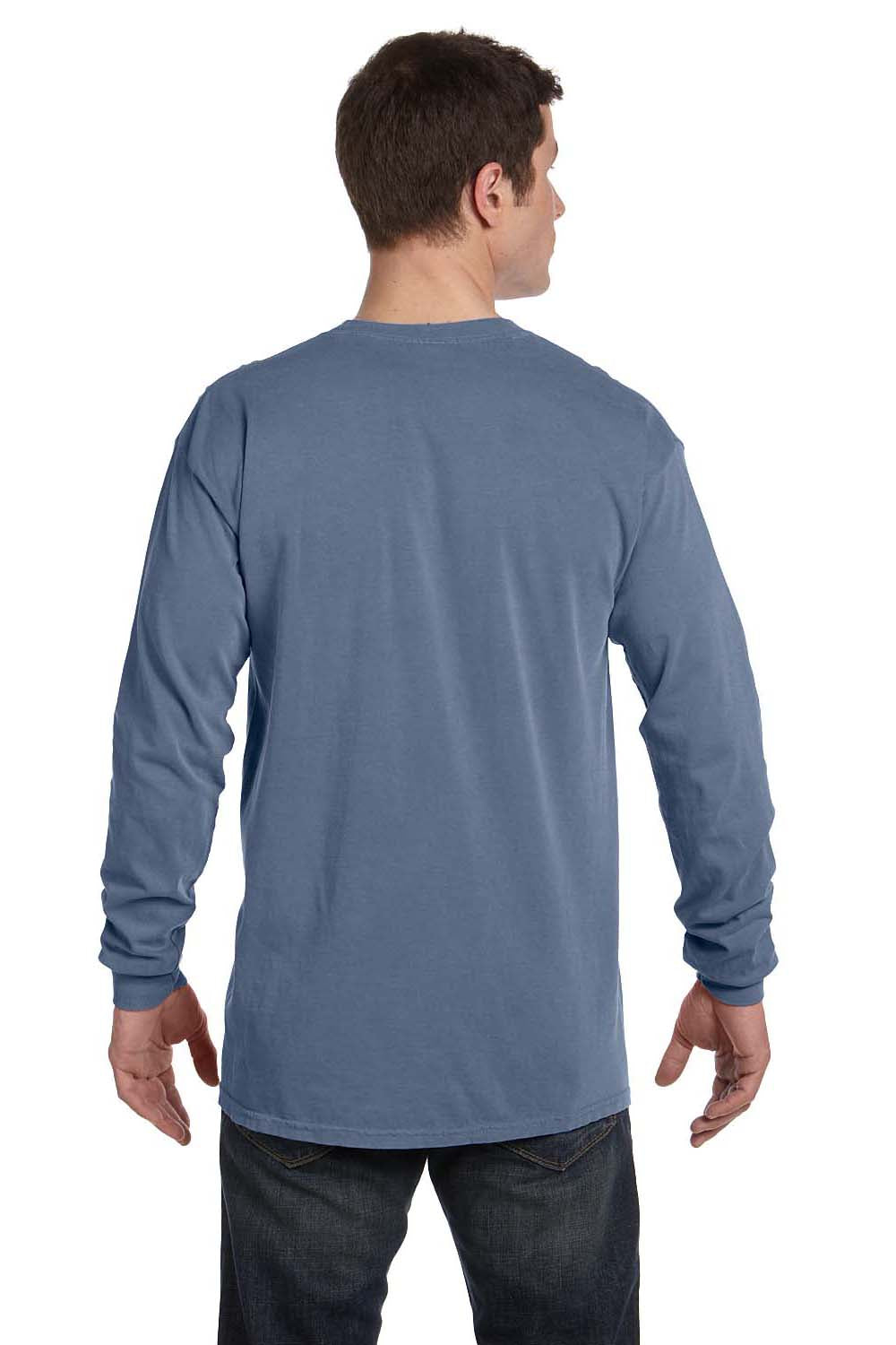 Comfort Colors C6014 Mens Long Sleeve Crewneck T-Shirt Blue Jean Back