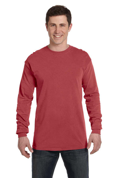 Comfort Colors C6014 Mens Long Sleeve Crewneck T-Shirt Crimson Red Front