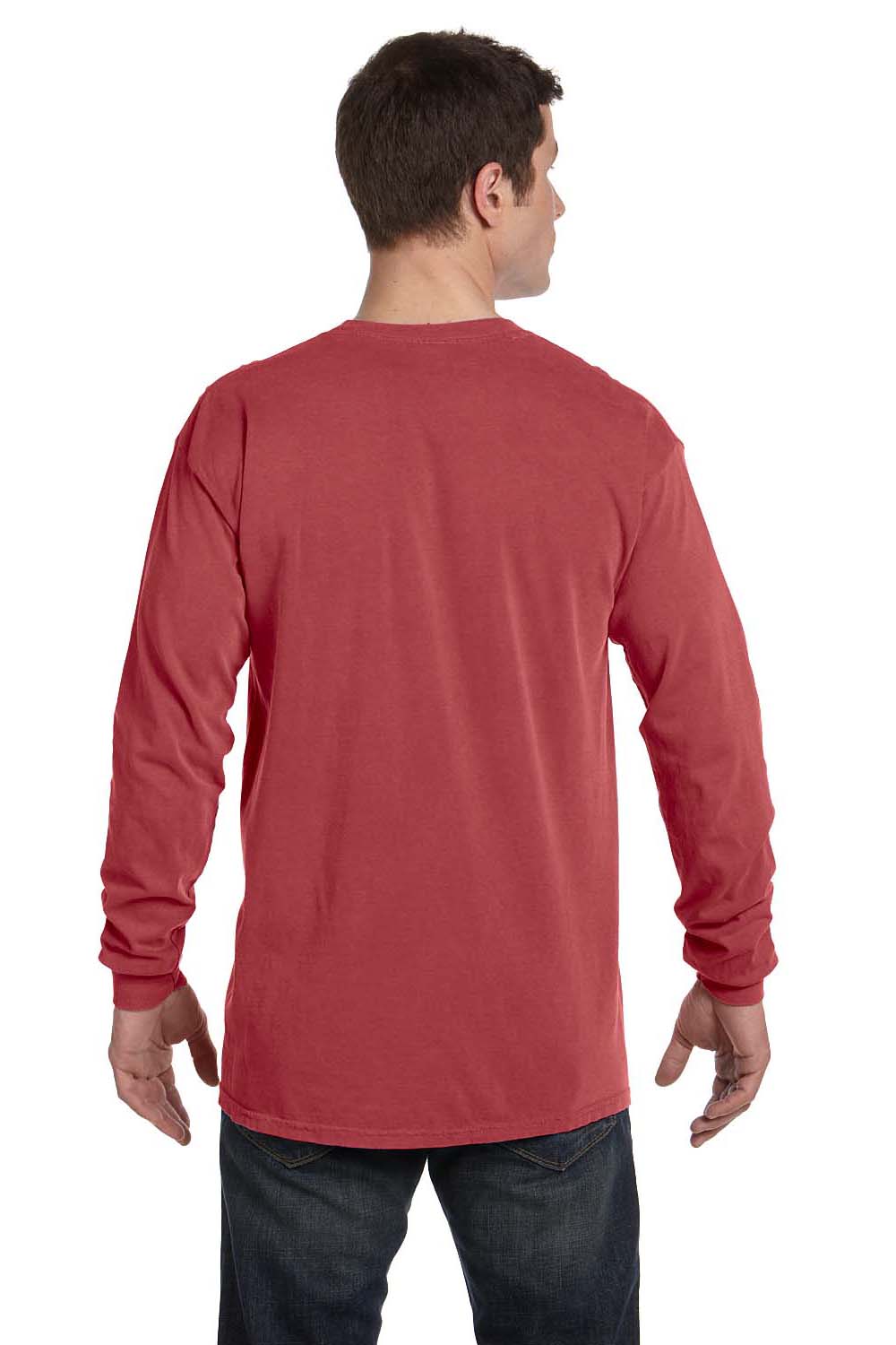 Comfort Colors C6014 Mens Long Sleeve Crewneck T-Shirt Crimson Red Back
