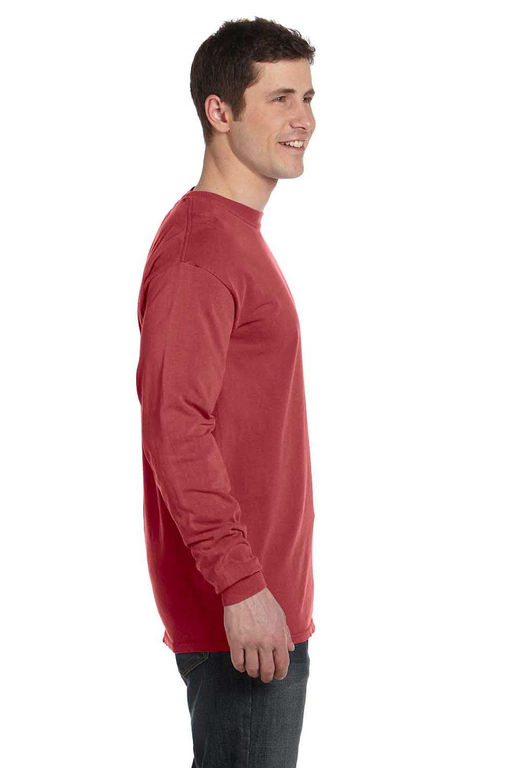 Comfort Colors C6014 Mens Long Sleeve Crewneck T-Shirt Crimson Red Side