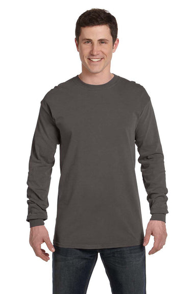 Comfort Colors C6014 Mens Long Sleeve Crewneck T-Shirt Pepper Grey Front