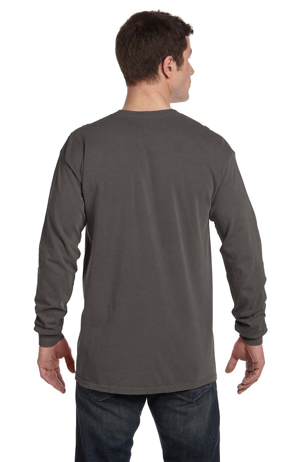 Comfort Colors C6014 Mens Long Sleeve Crewneck T-Shirt Pepper Grey Back