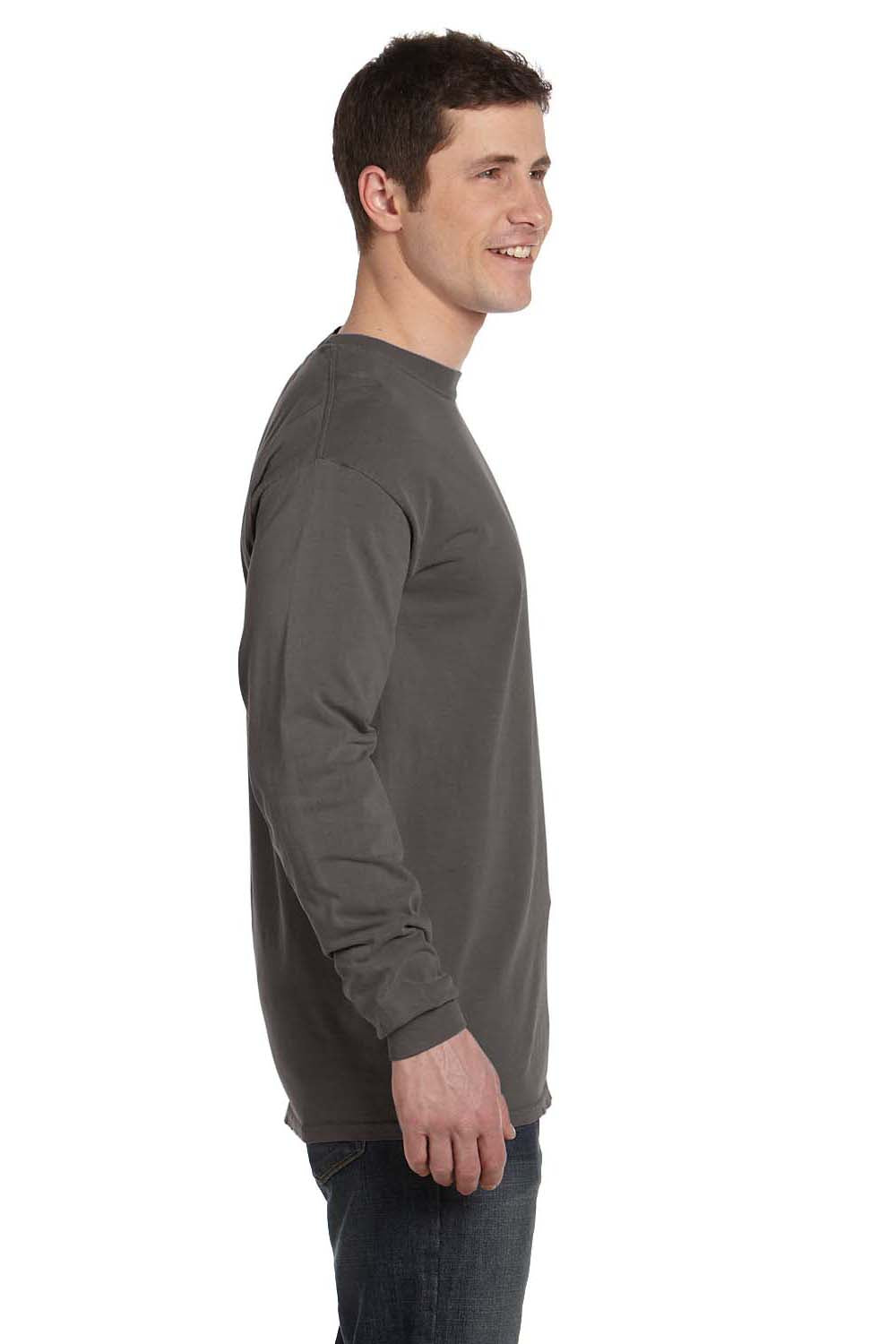 Comfort Colors C6014 Mens Long Sleeve Crewneck T-Shirt Pepper Grey Side