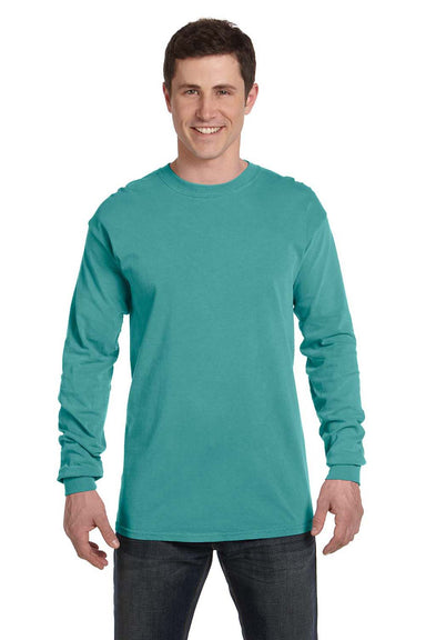 Comfort Colors C6014 Mens Long Sleeve Crewneck T-Shirt Seafoam Green Front