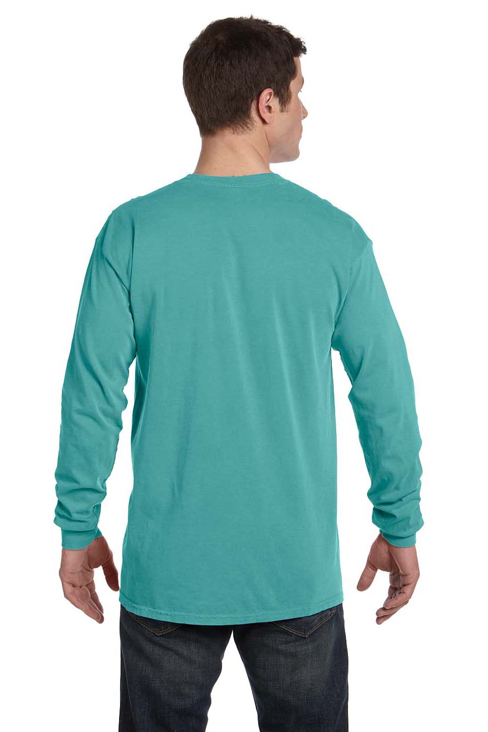 Comfort Colors C6014 Mens Long Sleeve Crewneck T-Shirt Seafoam Green Back
