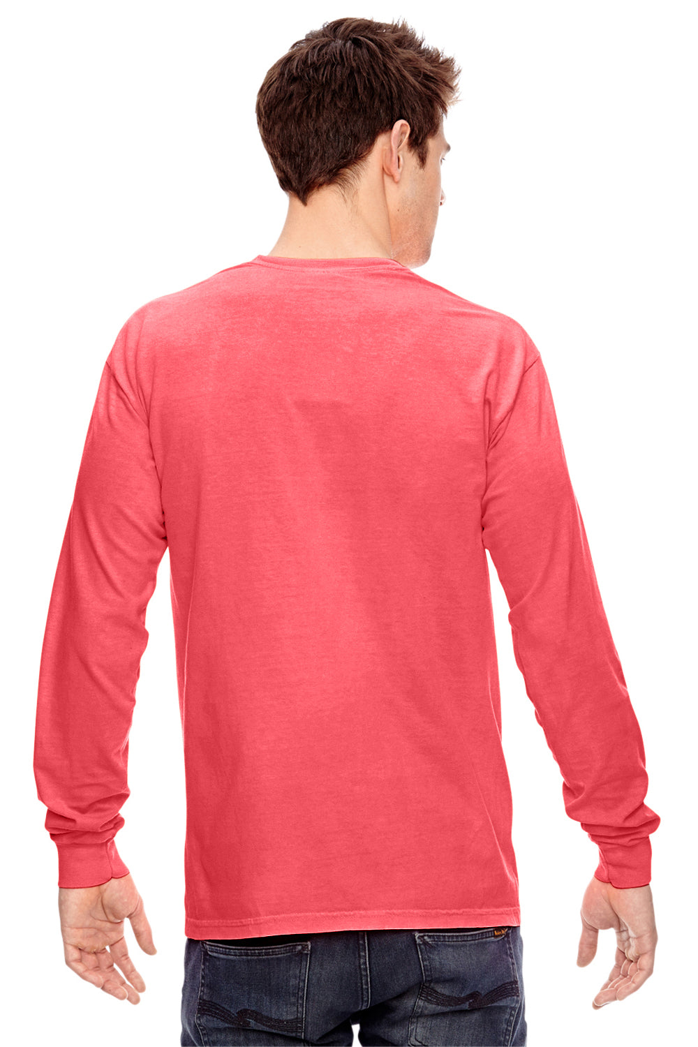 Comfort Colors C6014 Mens Long Sleeve Crewneck T-Shirt Neon Red Orange Back