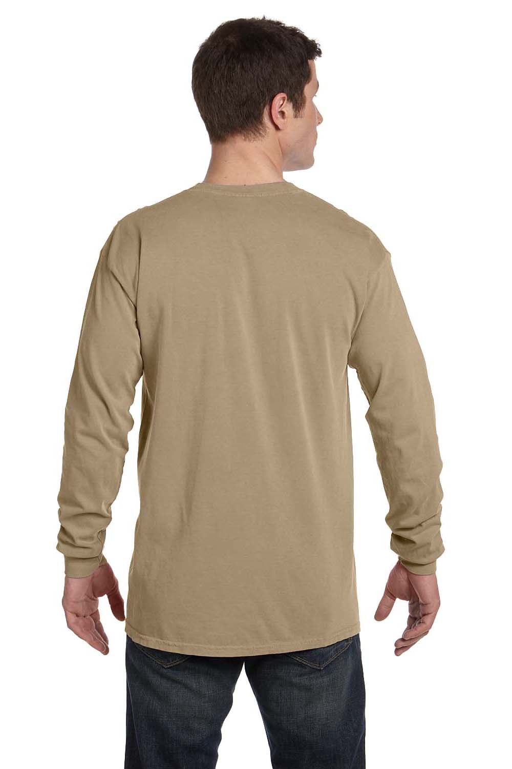 Comfort Colors C6014 Mens Long Sleeve Crewneck T-Shirt Khaki Brown Back