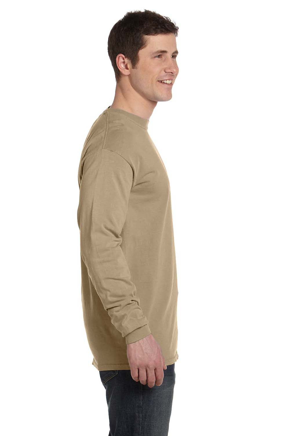 Comfort Colors C6014 Mens Long Sleeve Crewneck T-Shirt Khaki Brown Side