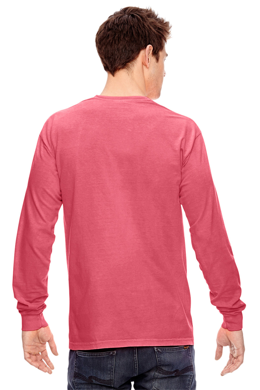 Comfort Colors C6014 Mens Long Sleeve Crewneck T-Shirt Watermelon Pink Back