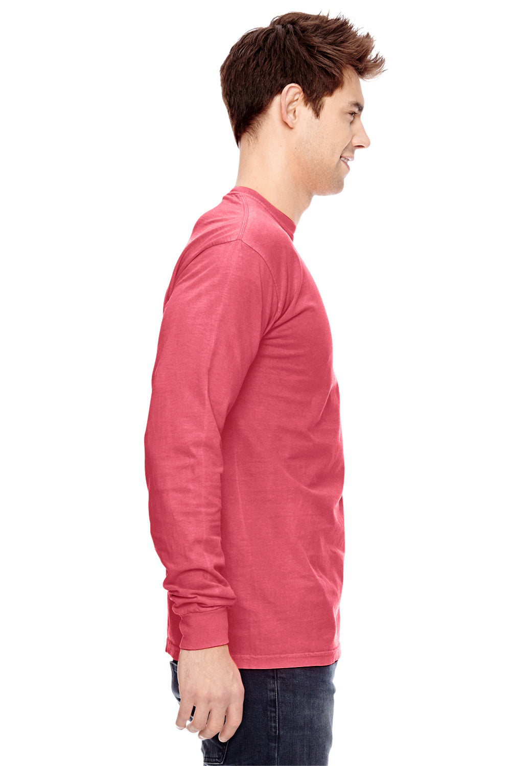 Comfort Colors C6014 Mens Long Sleeve Crewneck T-Shirt Watermelon Pink Side