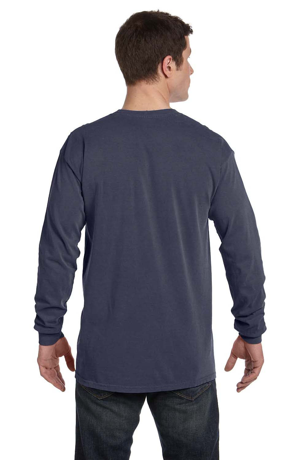 Comfort Colors C6014 Mens Long Sleeve Crewneck T-Shirt Denim Blue Back