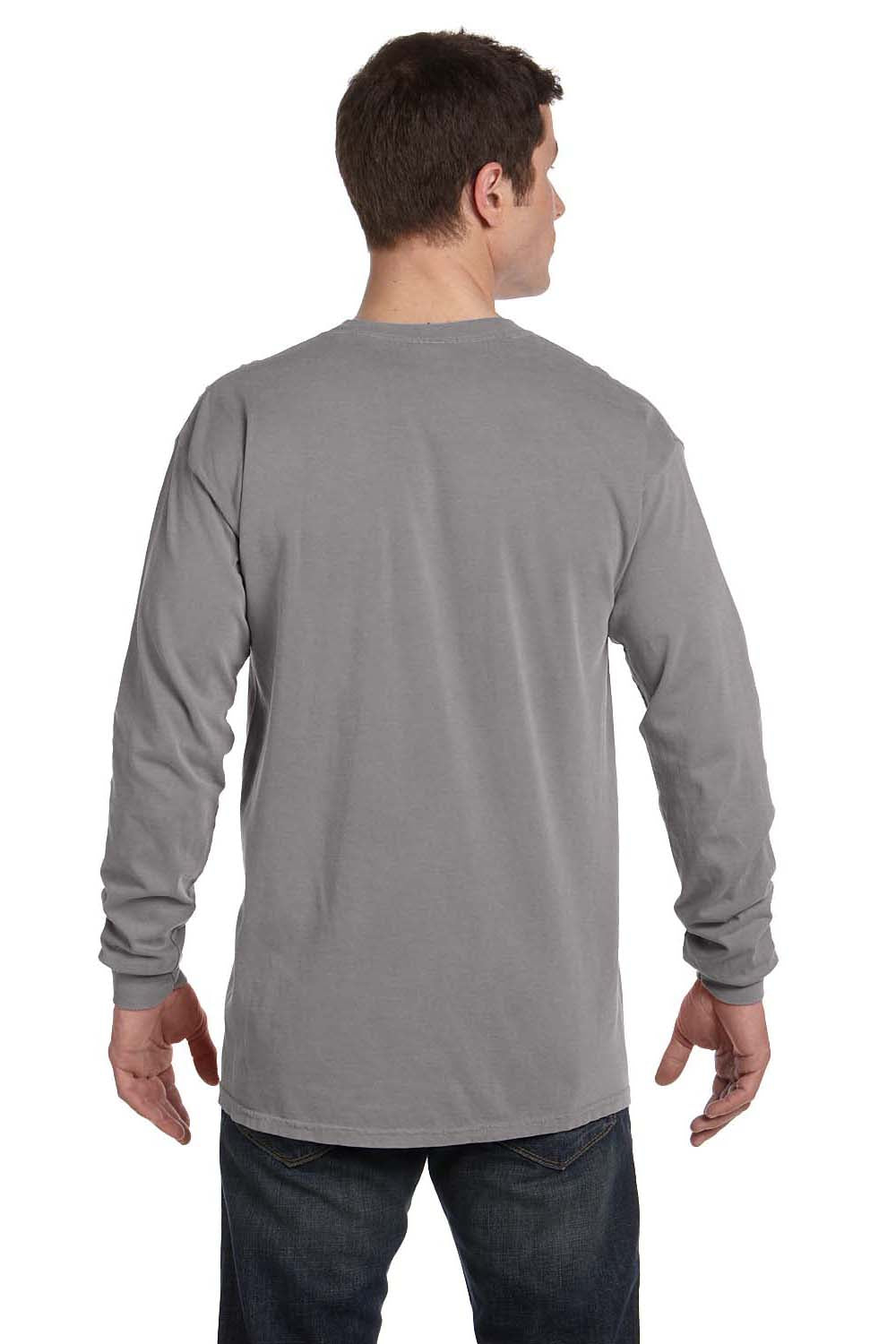 Comfort Colors C6014 Mens Long Sleeve Crewneck T-Shirt Grey Back