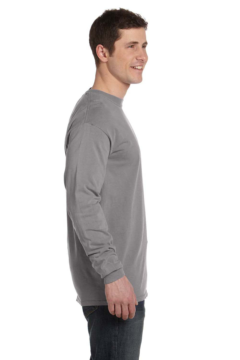 Comfort Colors C6014 Mens Long Sleeve Crewneck T-Shirt Grey Side
