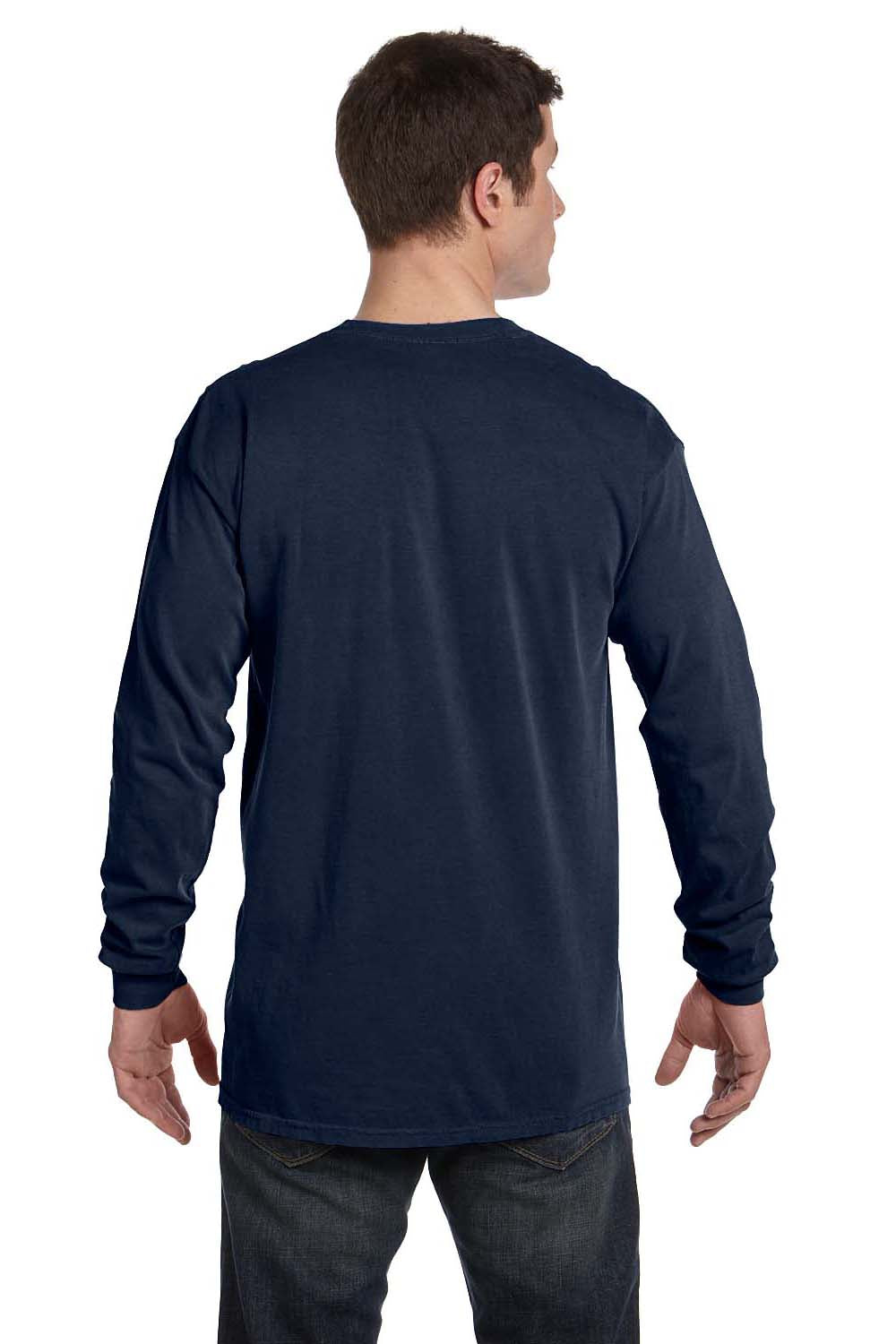Comfort Colors C6014 Mens Long Sleeve Crewneck T-Shirt Navy Blue Back