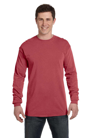 Comfort Colors C6014 Mens Long Sleeve Crewneck T-Shirt Brick Red Front