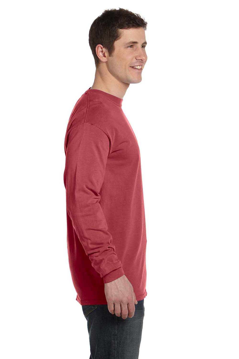 Comfort Colors C6014 Mens Long Sleeve Crewneck T-Shirt Brick Red Side