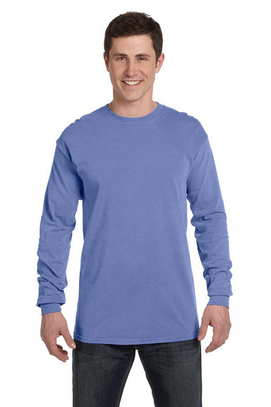 Comfort Colors C6014 Mens Long Sleeve Crewneck T-Shirt Flo Blue Front