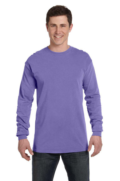 Comfort Colors C6014 Mens Long Sleeve Crewneck T-Shirt Violet Purple Front