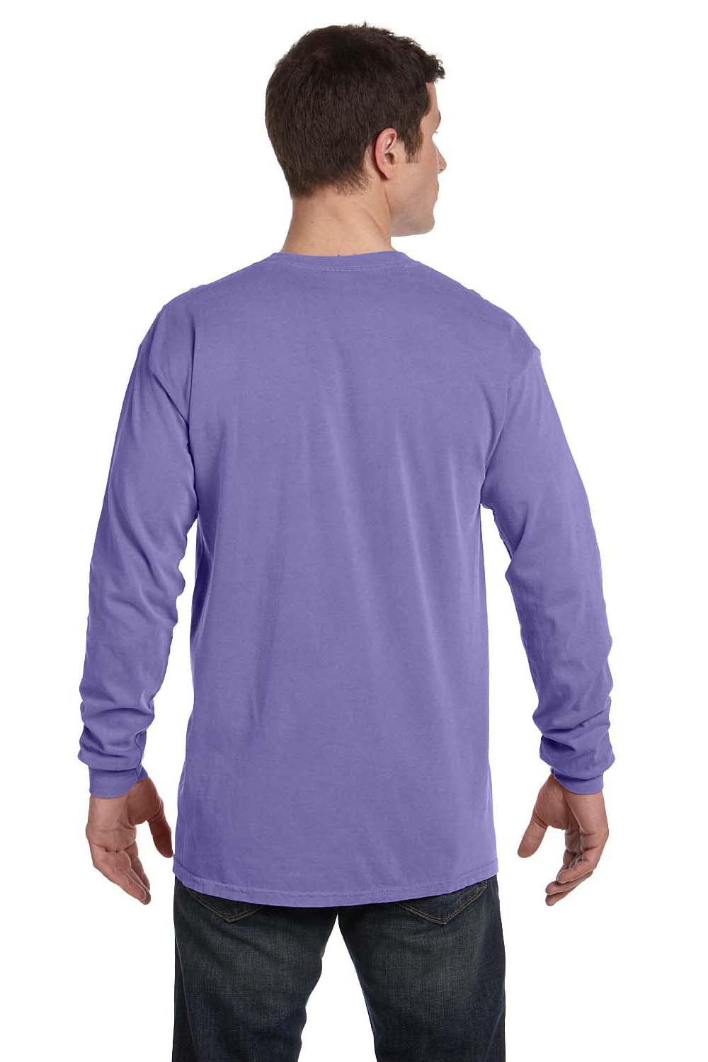Comfort Colors C6014 Mens Long Sleeve Crewneck T-Shirt Violet Purple Back